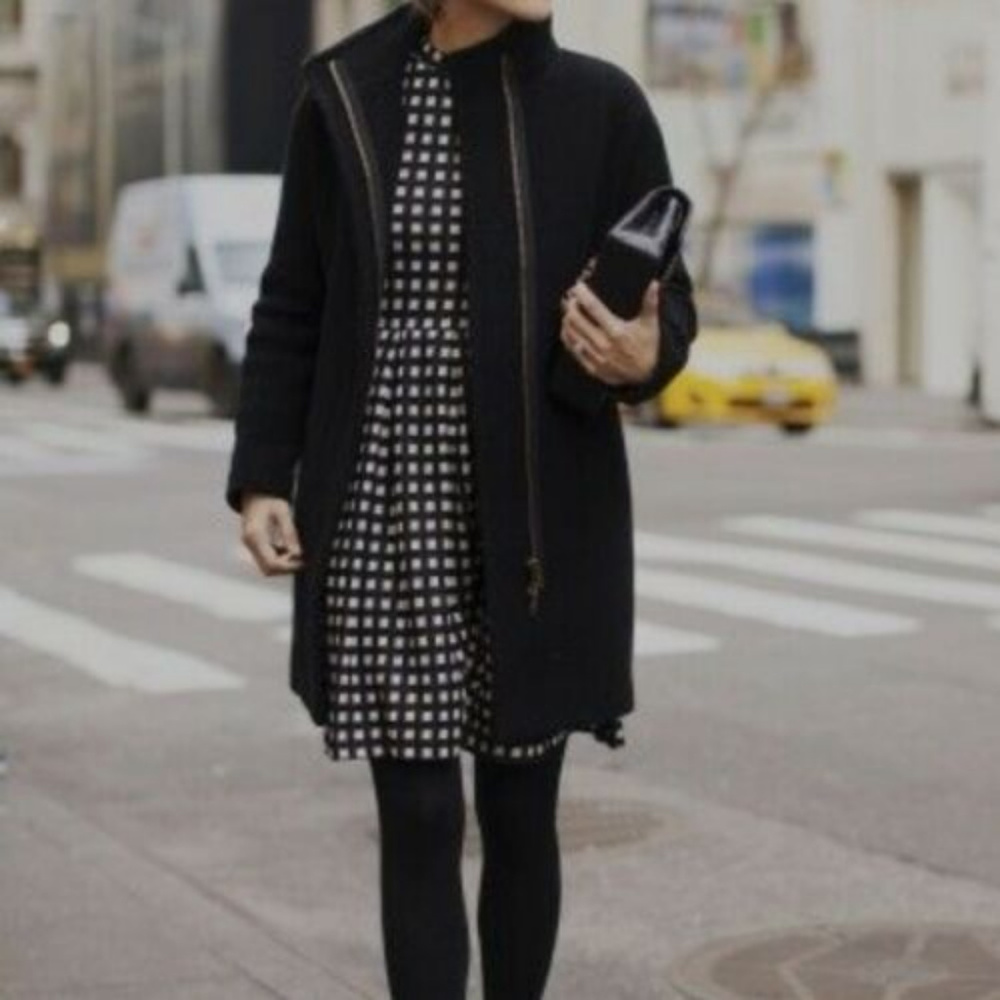 J.Crew City Cocoon Coat Black Wool S 4 6 Zip Excel